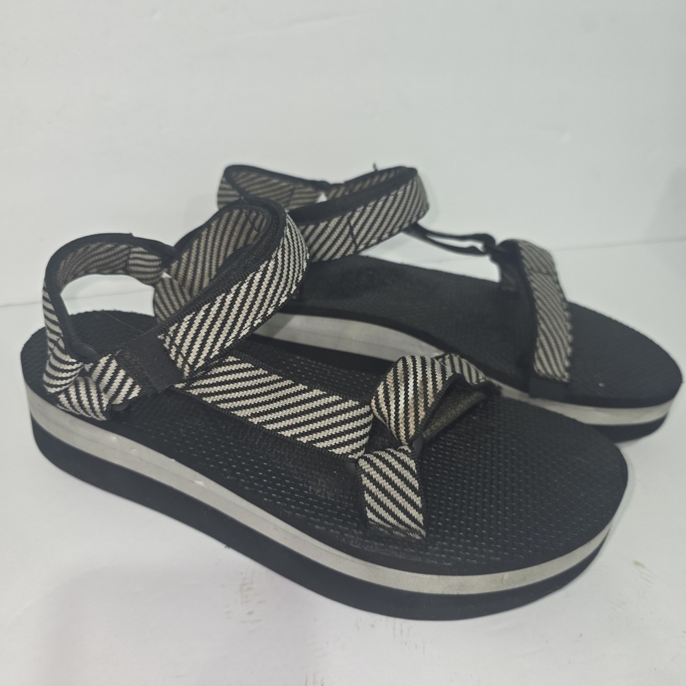 Teva Womens Flatform Sandals Size 9 Universal Platform Stripe Black White